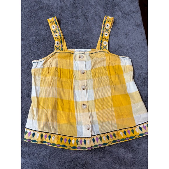 Madewell Tops - Madewell Yellow Gingham Embroidered Button Front Top Size Large Boho Cottagecore
